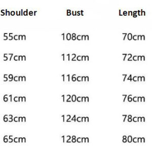 Size guide kuromi hoodie