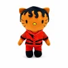 Hello Kitty plush x Michael Jackson in a red stage outfit with black curly hair.