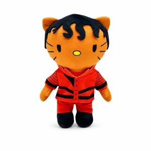 Hello Kitty plush x Michael Jackson in a red stage outfit with black curly hair.