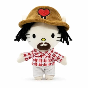 Hello Kitty plush x Bad Bunny Style A in a mustard hat with a red heart.