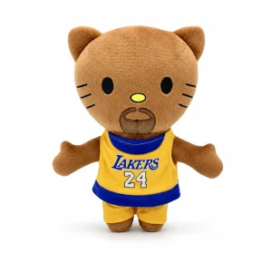 Hello Kitty plush x Kobe Bryant in a gold and purple Los Angeles Lakers jersey.