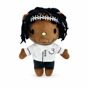 Hello Kitty plush x Kendrick Lamar Style A in a white workwear shirt with a cotton crown.