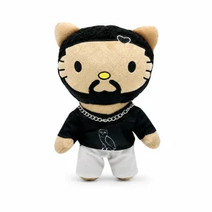 Hello Kitty plush x Drake Style A in a black sweatshirt with an embroidered OVO owl.