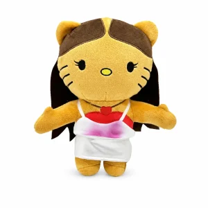 Hello Kitty plush x Olivia Rodrigo Style B in a red vest top with brown pigtails.