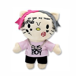 Hello Kitty plush x Lil Peep, pink and grey hair.