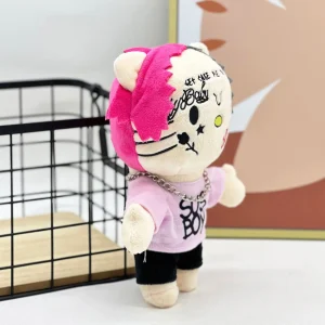 Hello Kitty plush x Lil Peep, pink and grey hair.