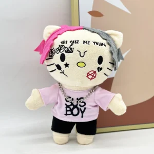 Hello Kitty plush x Lil Peep, pink and grey hair.