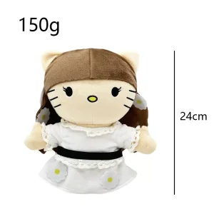 Hello Kitty plush x Lana Del Rey 24 cm with wavy brown hair.