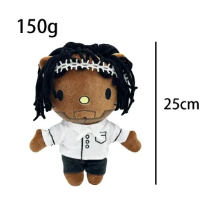 Hello Kitty plush x Kendrick Lamar Style A, 25 cm collector plush with black dreadlocks.