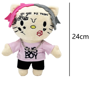 Hello Kitty plush x Lil Peep, pink and grey hair.